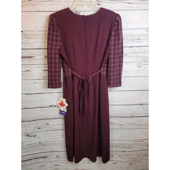 NWT VTG Leslie Belle Pleated Midi Dress Women's Size 10P Purple Plaid Tie Back - Picture 11 of 12